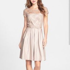 Taylor Nordstrom sheer shantung fit flare dress 6